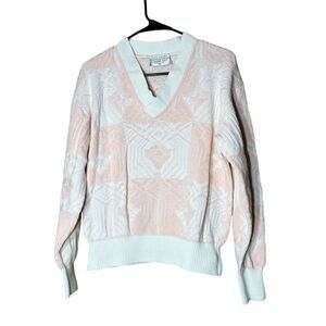 Vintage‎ Tempo Europa By London Fog Pink White Sweater Size Medium